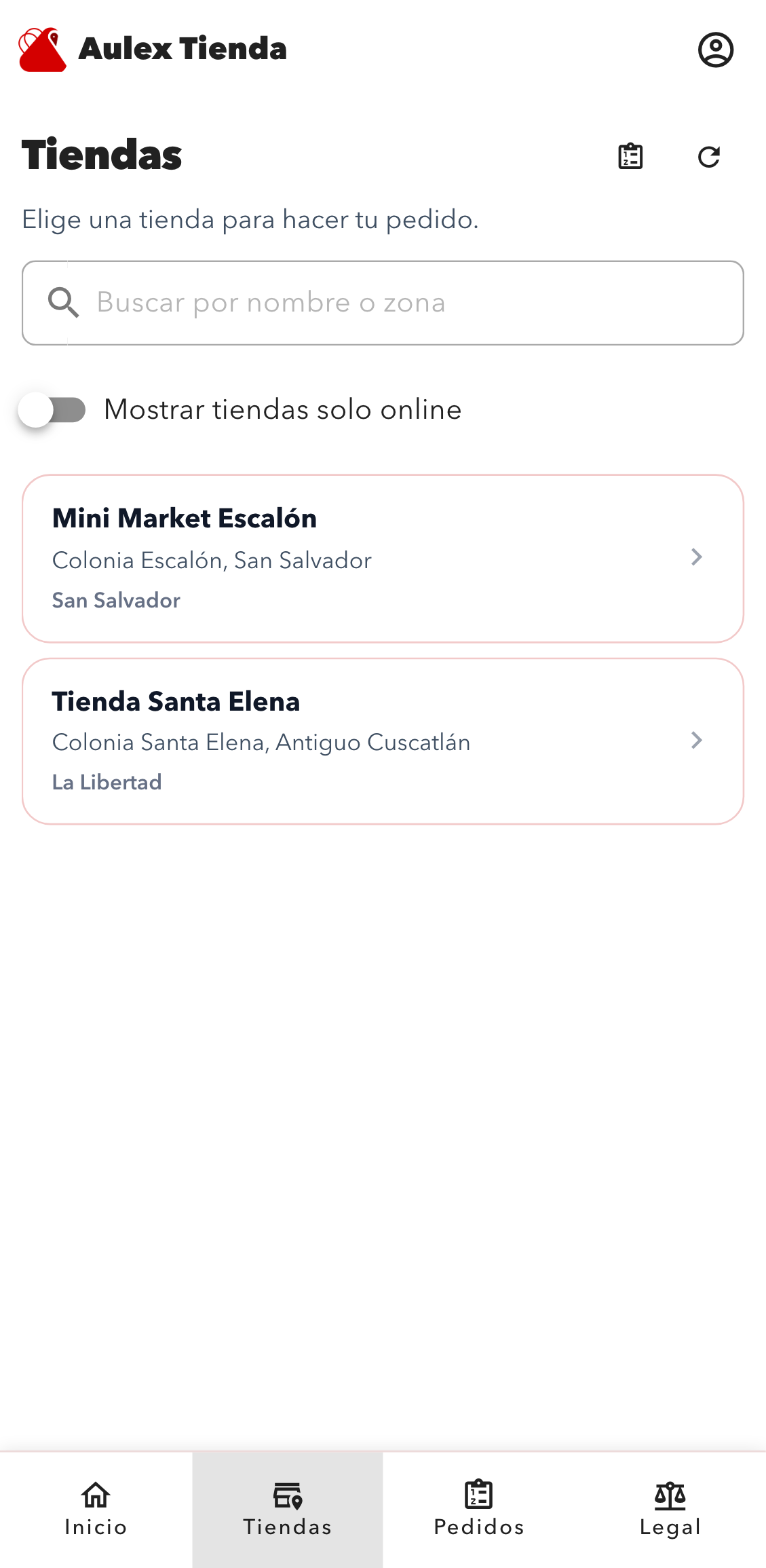 Selección de tienda en Aulex Customer