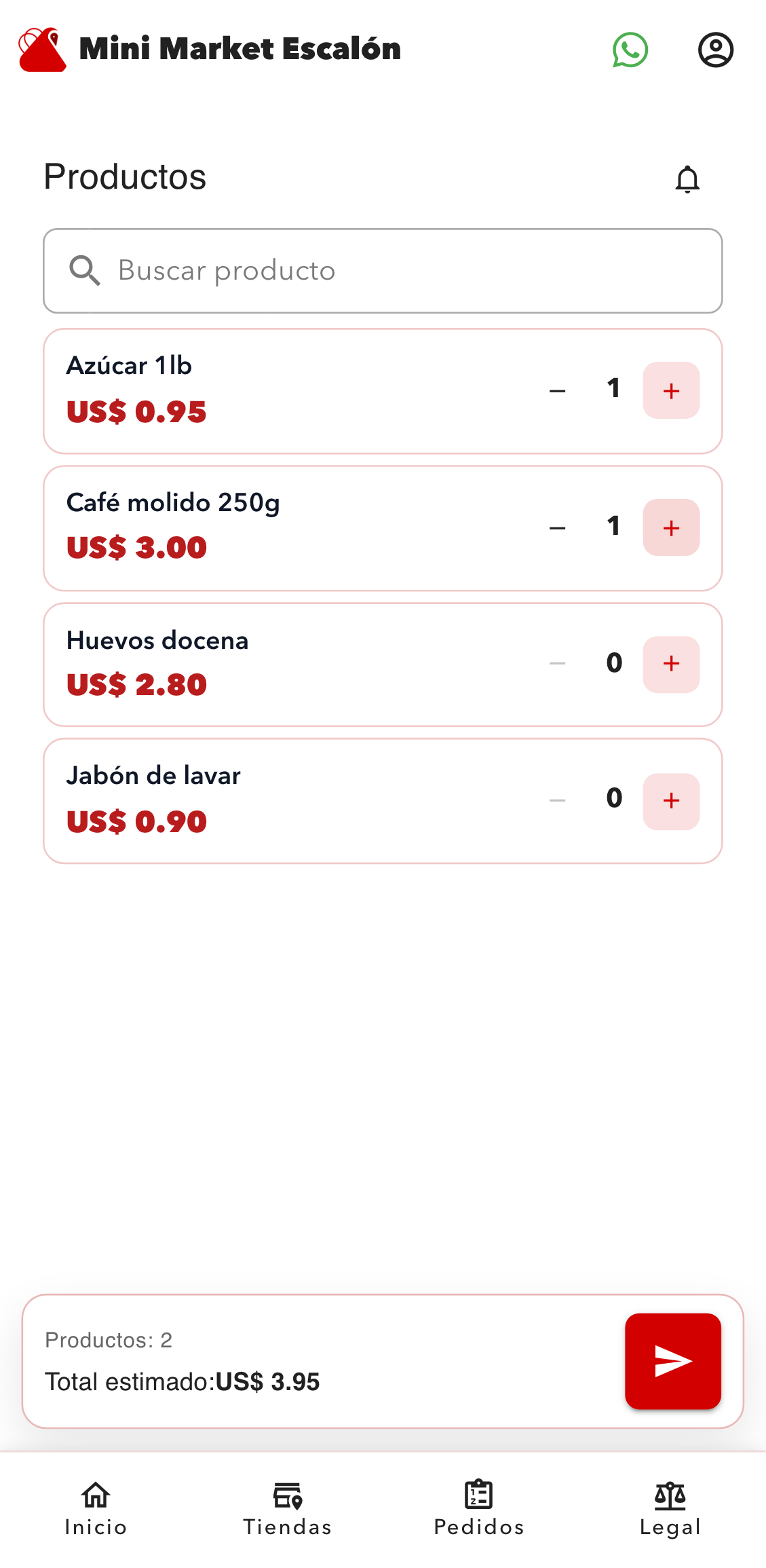 Catálogo con carrito listo para enviar