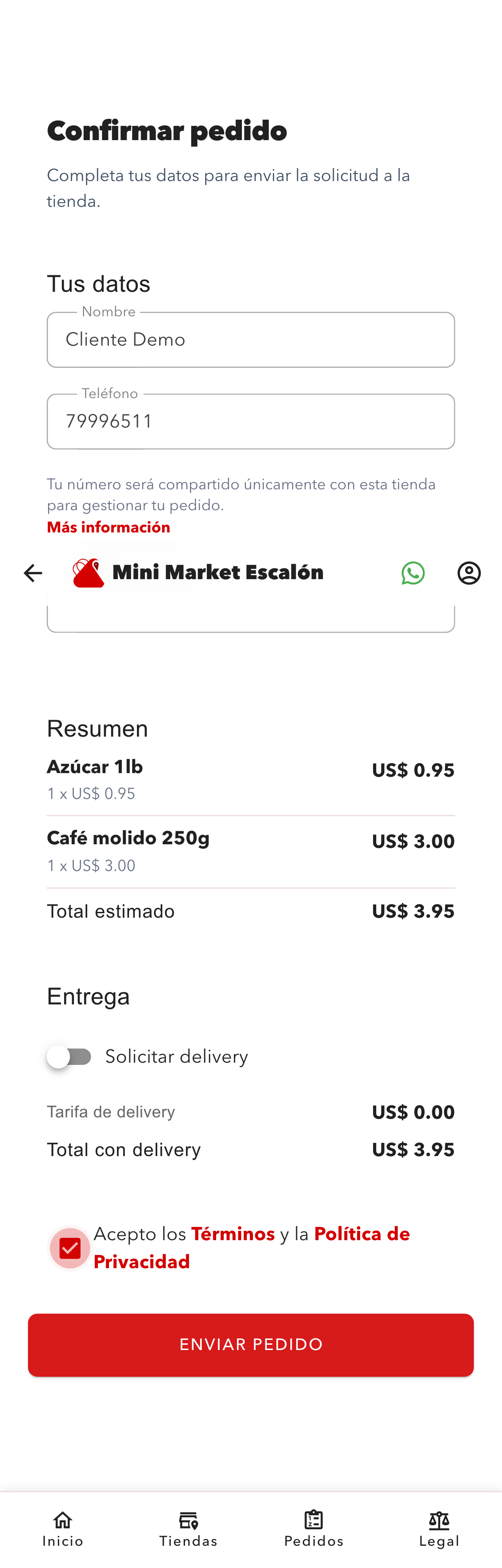 Formulario de checkout en Aulex Customer