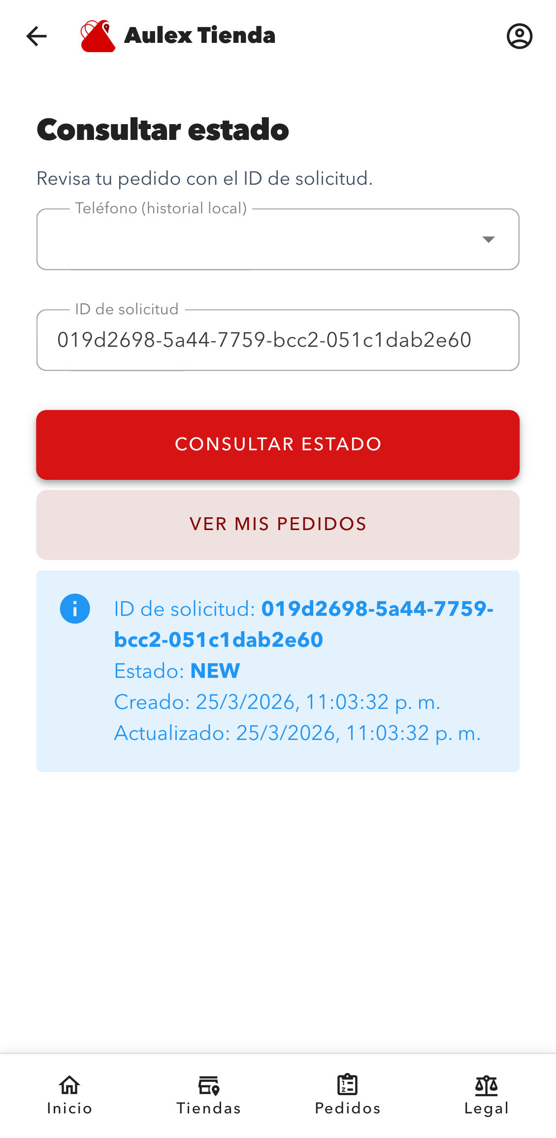 Pantalla de seguimiento del pedido