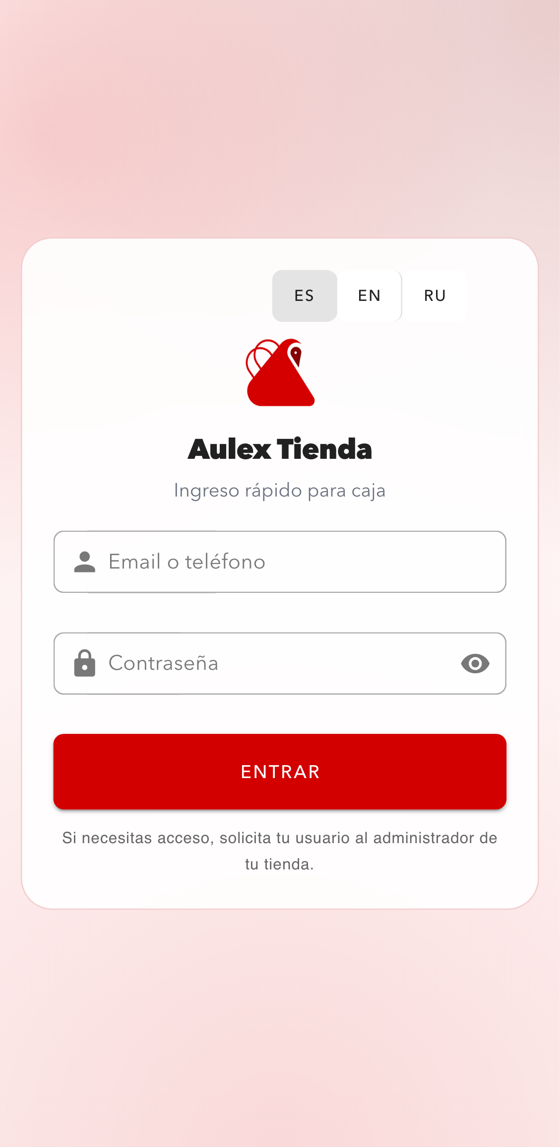 Pantalla de inicio de sesión de Aulex Tienda