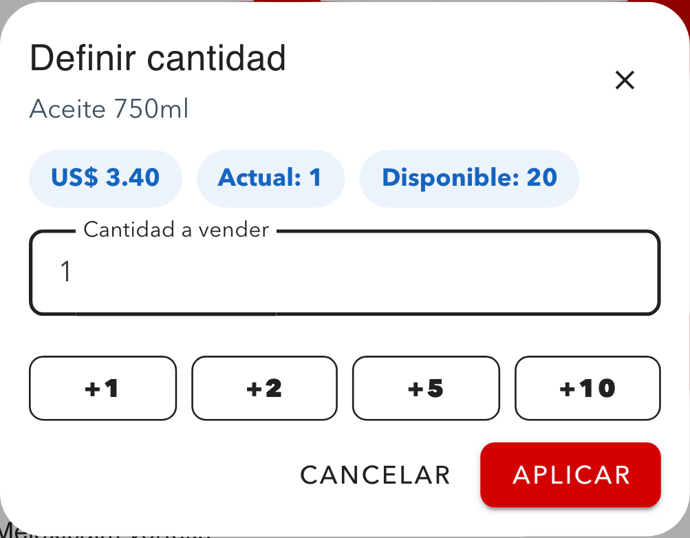 Diálogo para ajustar cantidad en ventas