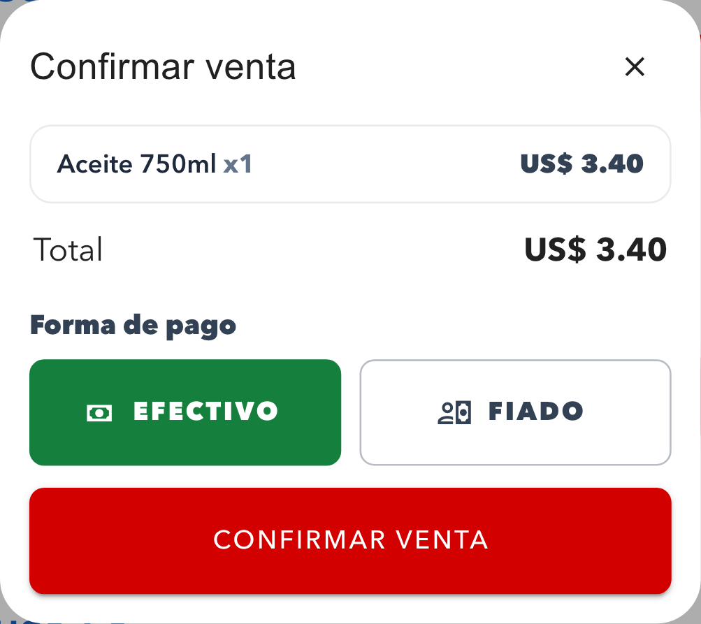 Resumen de confirmación de venta