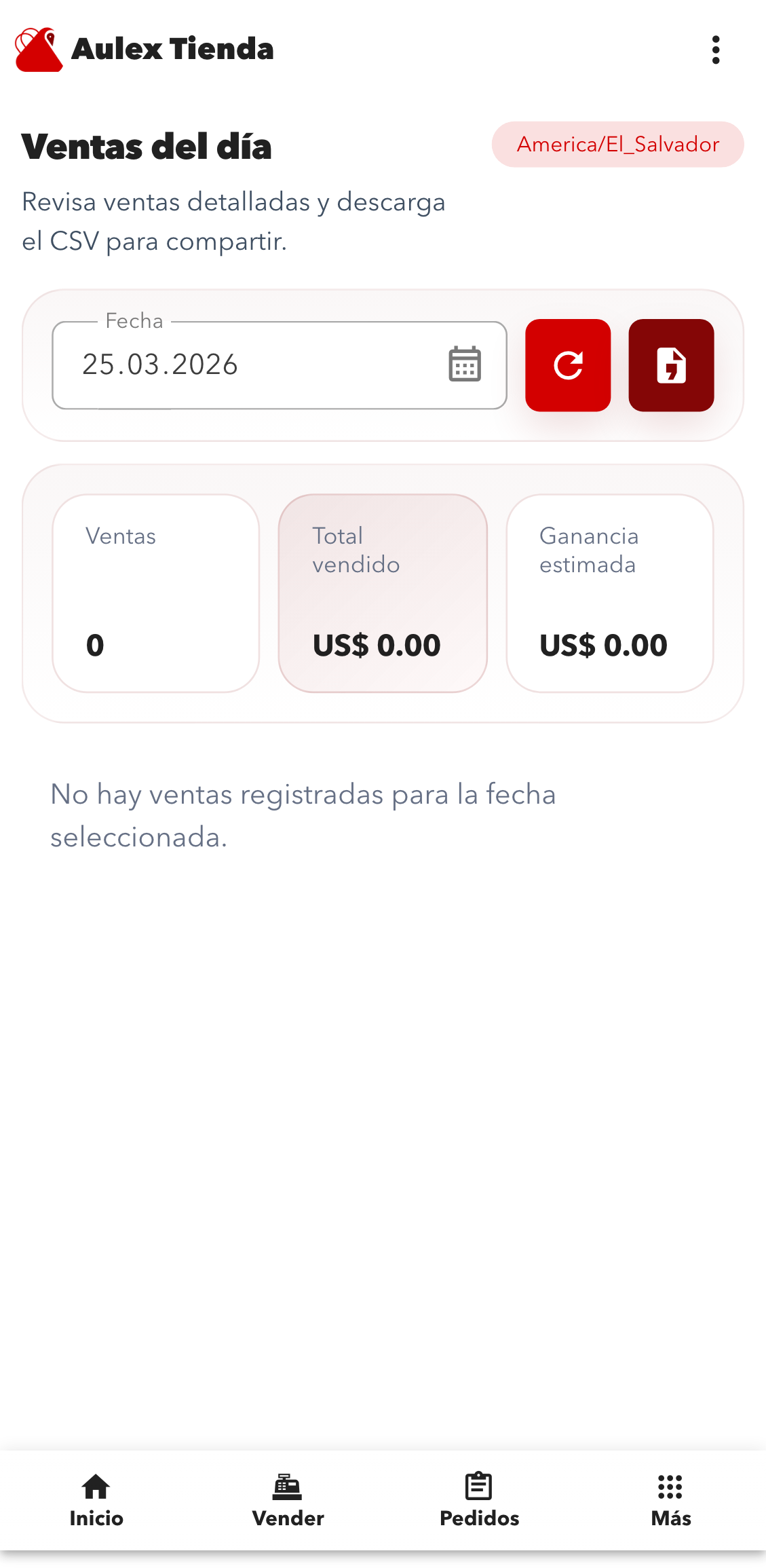 Reporte de ventas del día